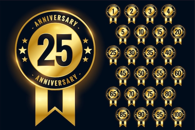 Anniversary golden badges labels or emblem logotype set