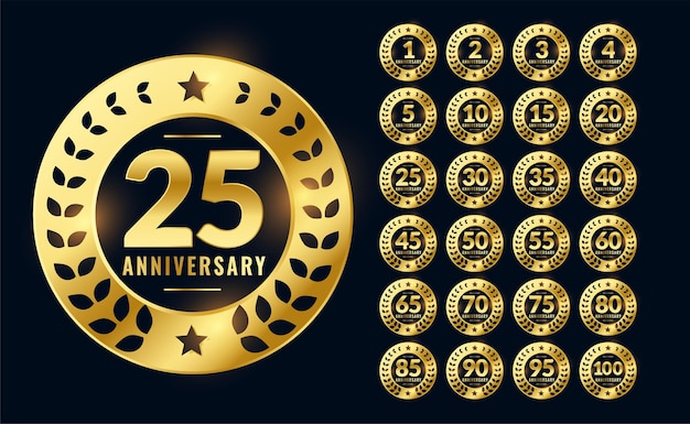 Free vector anniversary labels or badge in golden color set