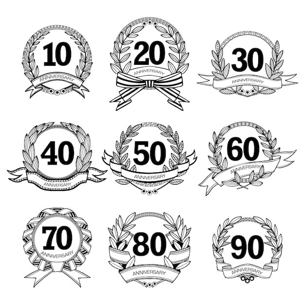 Free vector anniversary labels set