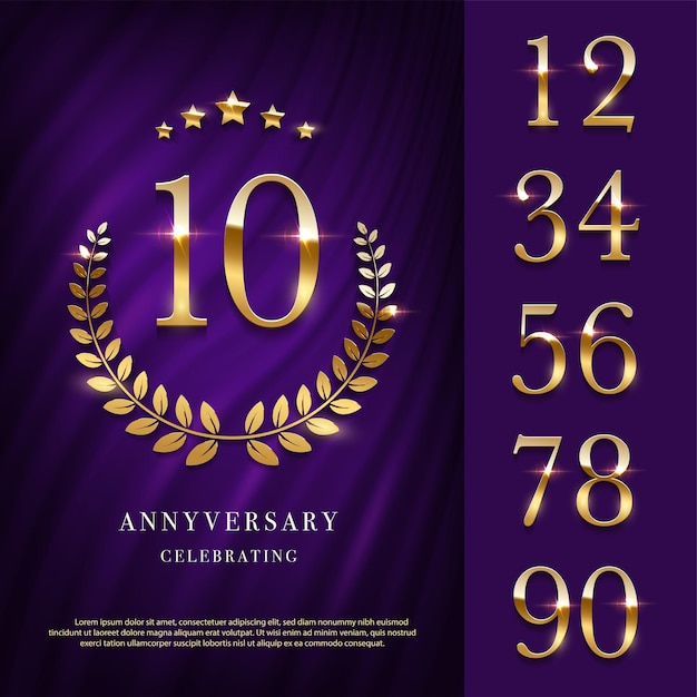 Anniversary logo with golden numbers template