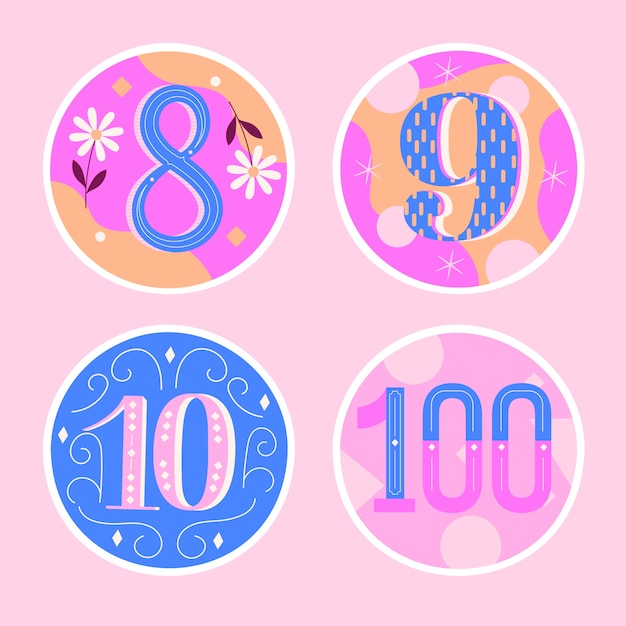 Free vector anniversary numbers stickers set