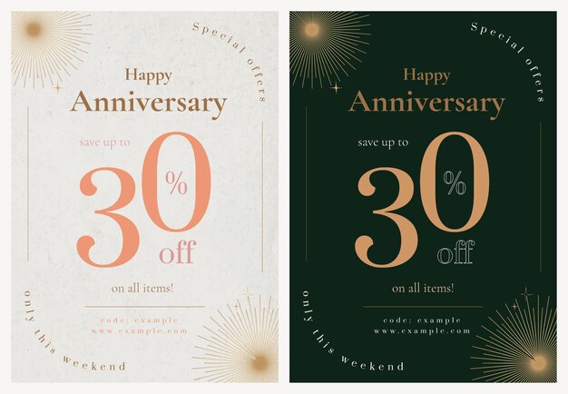 Anniversary sale poster template for social media post set