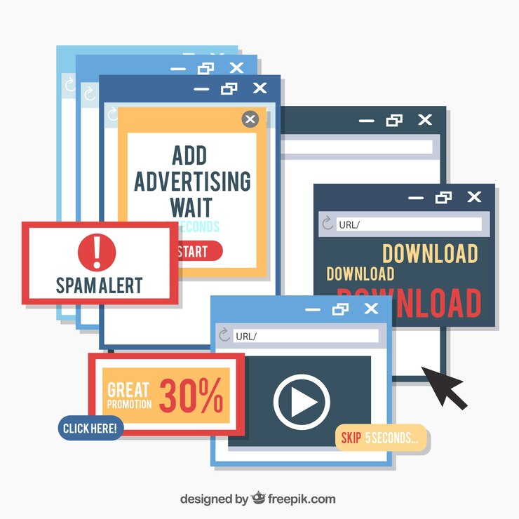 Free Vector annoying pop up composition with flat design
