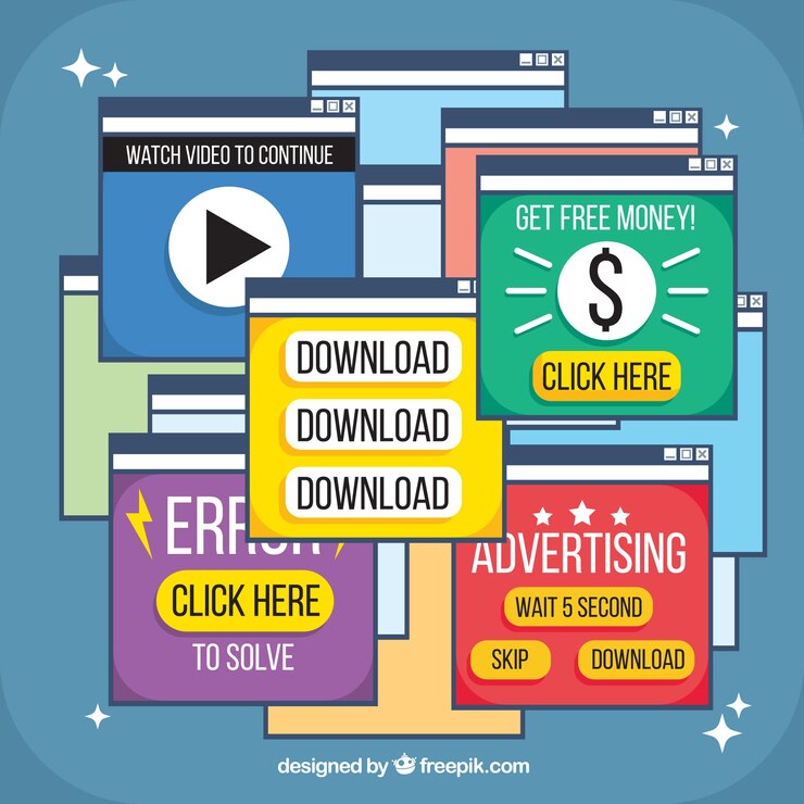 Free Vector annoying pop up set with flat design