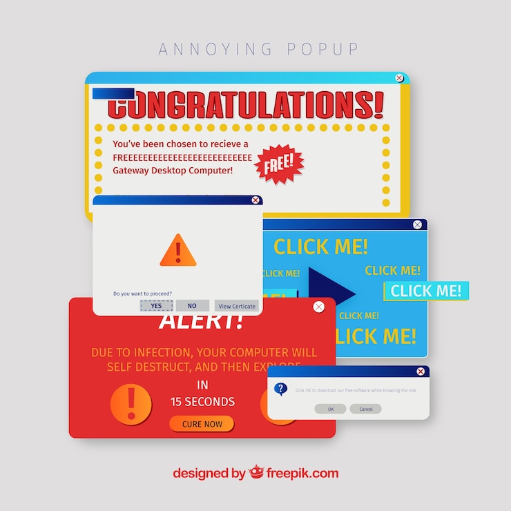 Free Vector annoying pop ups composition with flat design