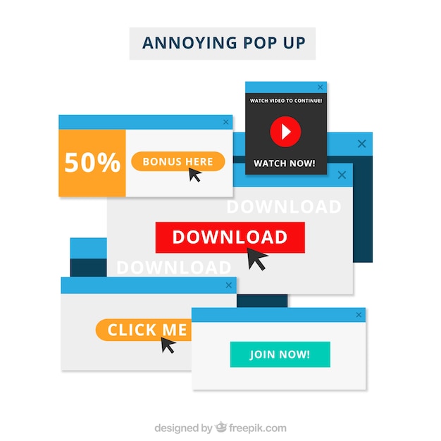 Annoying pop ups composition with flat design