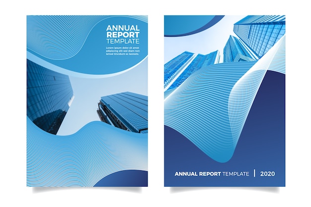 Free vector annual report with buildings and liquid effect