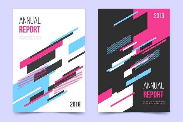 Annual report with geometric colourful lines template