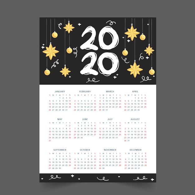 Vettore gratuito calendario annuale 2020