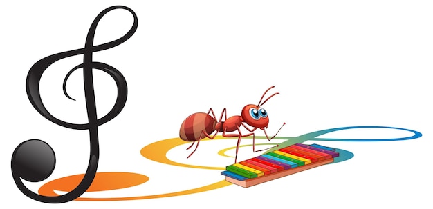 Ant with music melody symbol cartoon