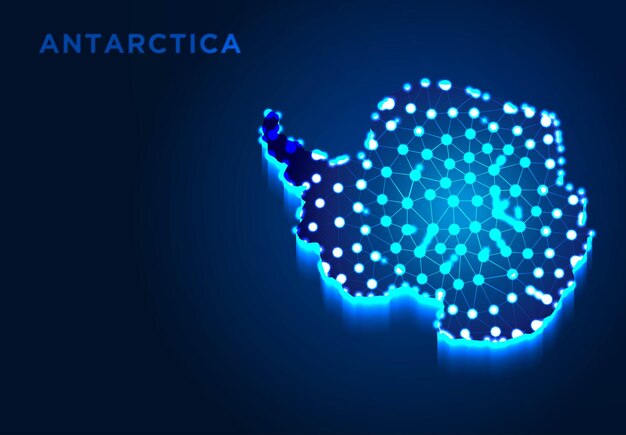 Континент Антарктиды в голубом силуэте Абстрактные низкополигональные конструкции из линейной и точечной каркасной векторной иллюстрации