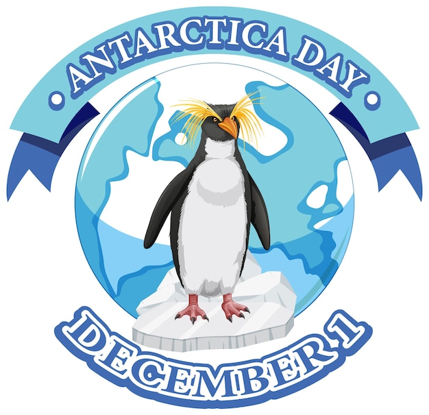 Бесплатное векторное изображение Текст дня антарктиды с пингвином