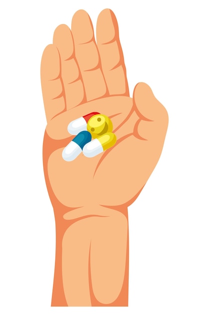 Illustrazione antidepressiva con la mano e le pillole