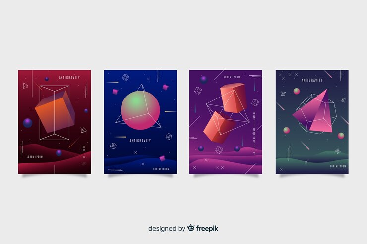 Free Vector antigravity geometric shapes cover collection