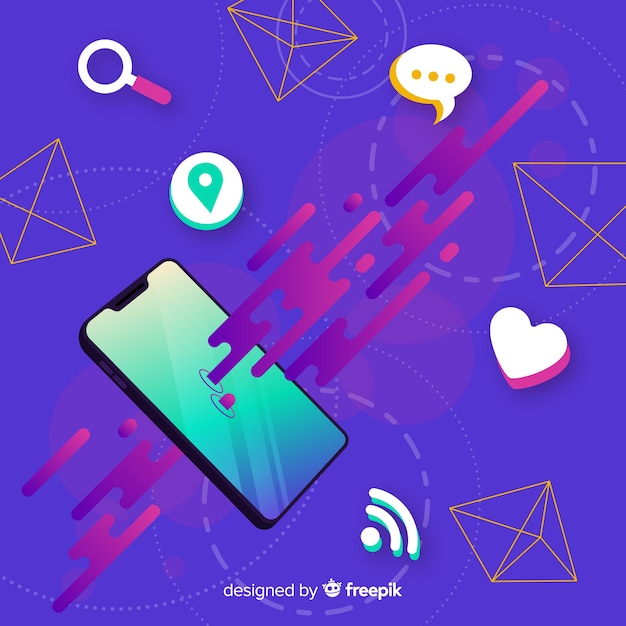 Free vector antigravity mobile phone with items