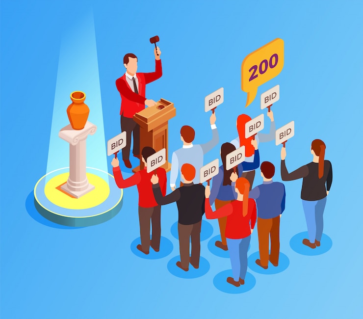 Free Vector antique auction isometric composition