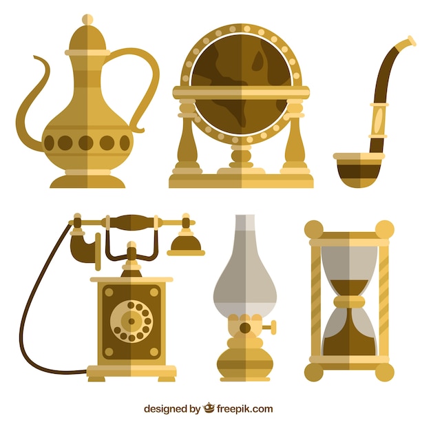 Antique decor set in flat design