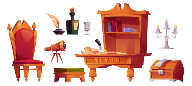 Free vector antique furniture set on white background