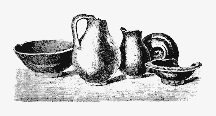 Free Vector antique potteries vintage drawing