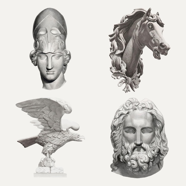 Набор векторных элементов дизайна античных скульптур, ремикс из коллекции общественного достояния