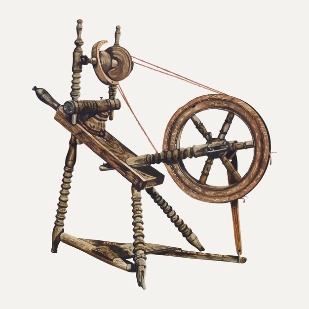 Antique spinning wheel illustration vector, remixed from the artwork by Walter Praefke