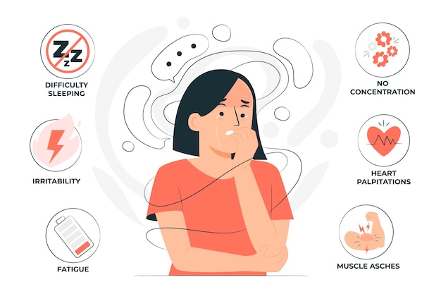Бесплатное векторное изображение Иллюстрация концепции симптомов тревоги