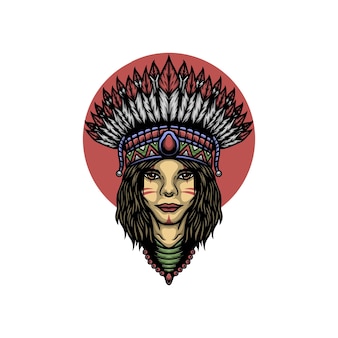 アパッチ族のインドの女性のベクトル図