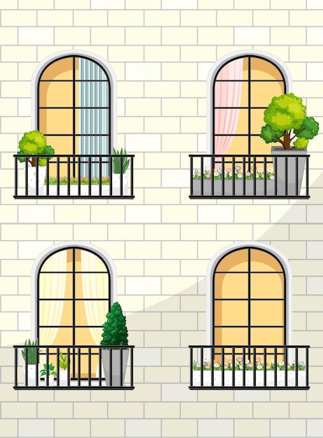 Free vector apartment building balcony facade