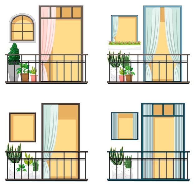 Free vector apartment building balcony facade