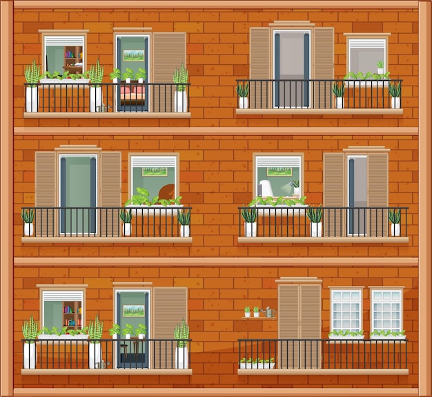 Free vector apartment building with windows