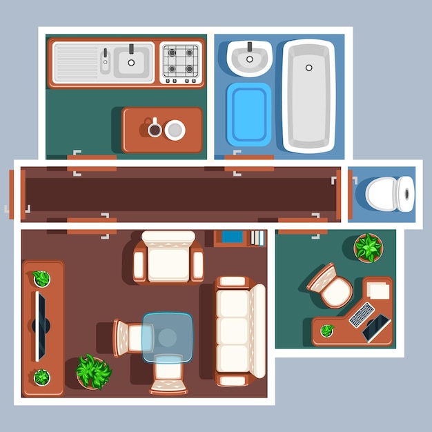 Бесплатное векторное изображение План квартиры с мебелью
