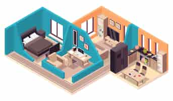 Free vector apartment furniture isometric composition