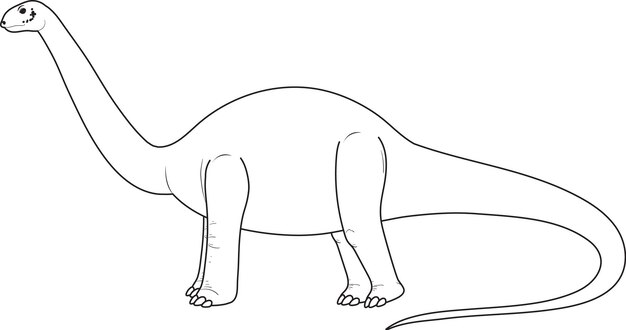 白い背景の上のアパトサウルス恐竜落書きアウトライン
