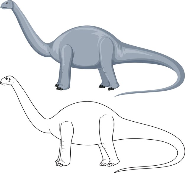 Apatosaurus dinosaur with its doodle outline on white background
