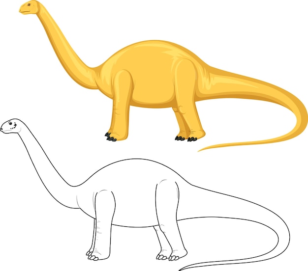 Apatosaurus dinosaur with its doodle outline on white background