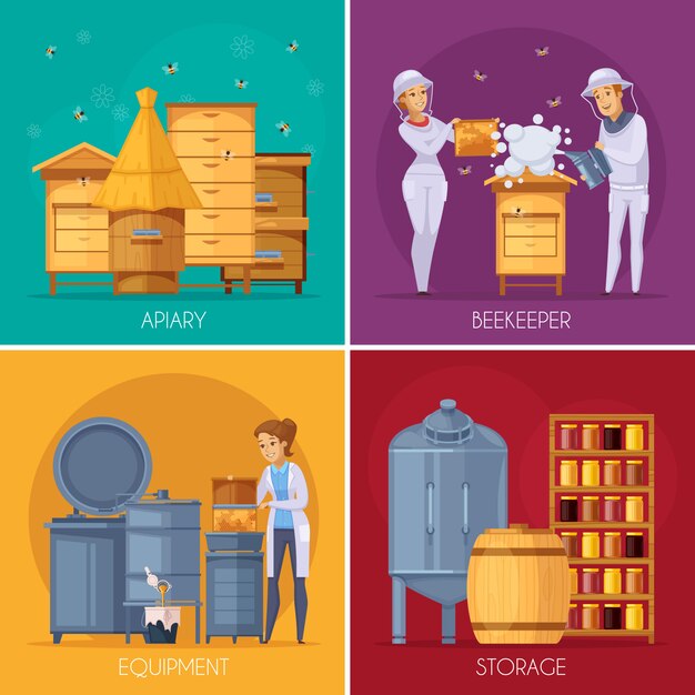 養蜂場の蜂蜜生産漫画コンセプト