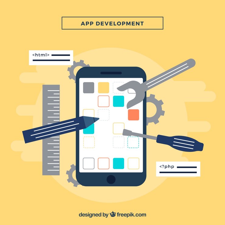 Free Vector app development concept with flat deisng