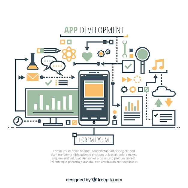 Vettore gratuito concetto di sviluppo di app con stile disegnato a mano