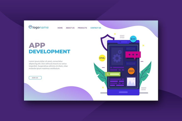 Free Vector app development landing page template