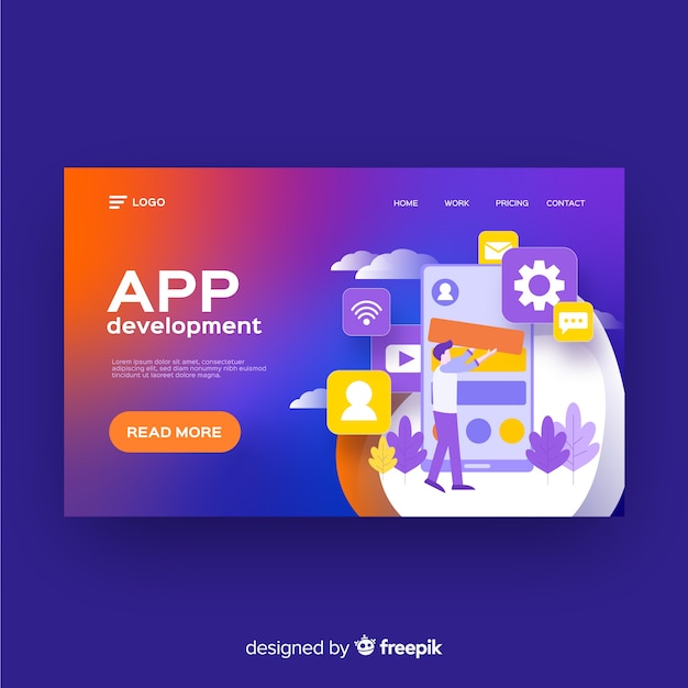 Free vector app development landing page template