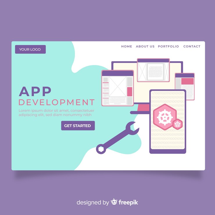 Free Vector app  development landing page 