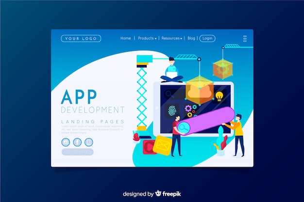 Free vector app development landing page