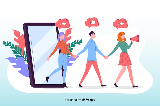 無料ベクター 図解された友人を紹介するためのアプリ