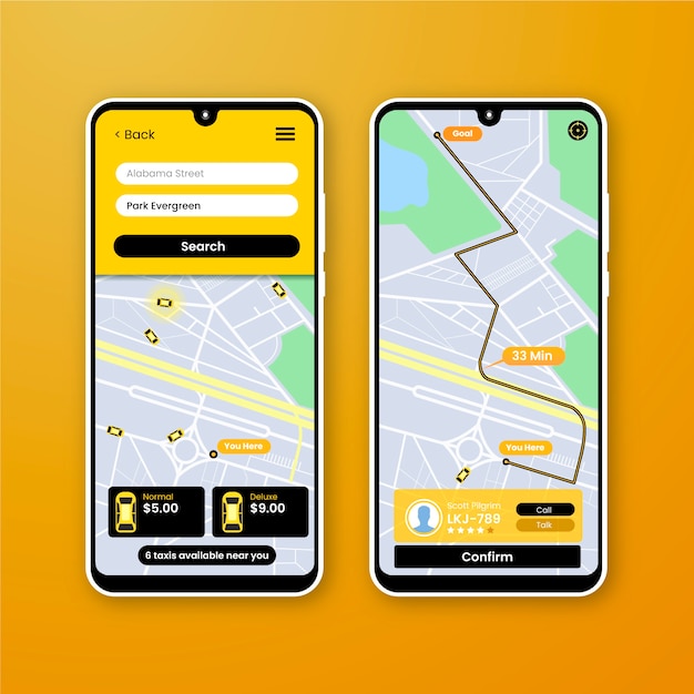 Vettore gratuito interfaccia app per taxi