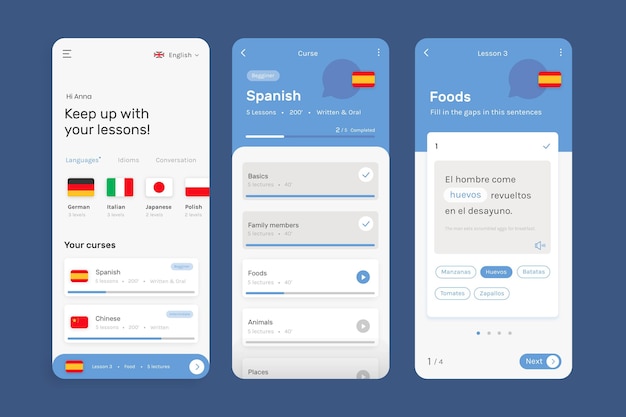 Vettore gratuito app per imparare le lingue