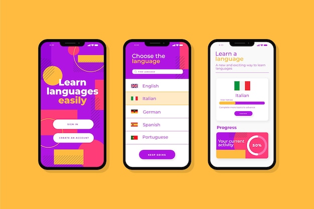 Vettore gratuito app per imparare le lingue