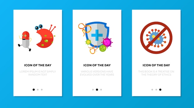 Free vector app screen set with antibacterial protection symbols