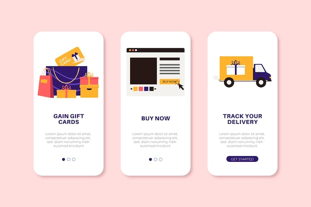 Vettore gratuito schermate dell'app impostate per l'acquisto online
