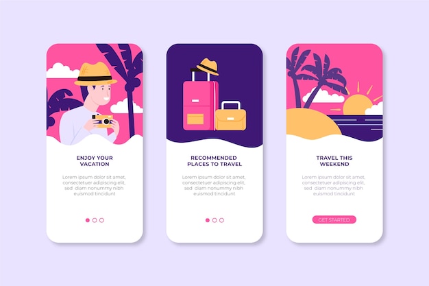 Vettore gratuito schermate delle app impostate per i viaggi