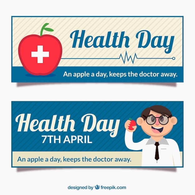 健康の日のためのAppleと医師バナー